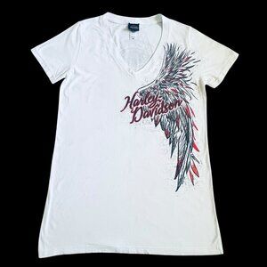 Harley-Davidson Womens M‎ Angel Wing Dealer Tee Panama City Beach Moto Feather